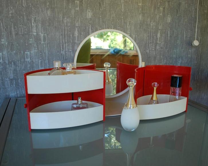 Pop-art Make-up tafel opbergdoos 1960's 1970's Vintage Retro, Antiek en Kunst, Curiosa en Brocante, Ophalen of Verzenden