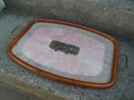 Art Deco DIENBLAD vogelveren onder glas 49 cm hout messing, Ophalen of Verzenden, Gebruikt, Overige vormen, Hout
