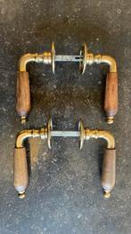 2x set Deurklinken Messing & Hout vintage antiek deurkrukken, Antiek en Kunst, Ophalen of Verzenden