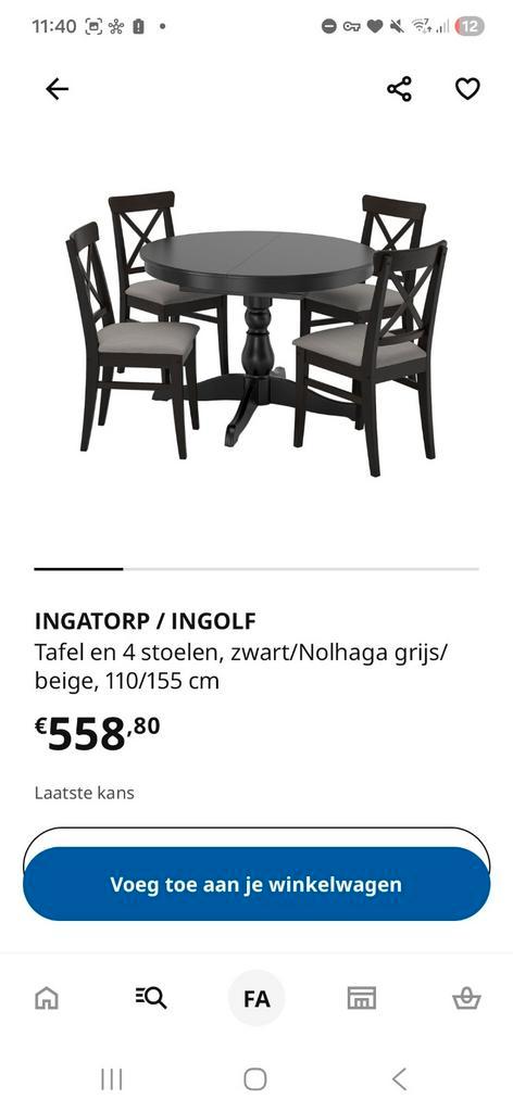 Ingatorp eettafel met 4 Ingolf stoelen, Huis en Inrichting, Complete eetkamers, Gebruikt, Minder dan 4 stoelen, Ophalen