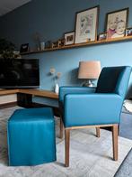 ‼️ NIEUW comfortabele écht LEREN fauteuil + bijpassende poef, Nieuw, 50 tot 75 cm, Ophalen, Klassiek modern