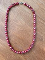 Rode glasparel ketting met metaal, Sieraden, Tassen en Uiterlijk, Kettingen, Ophalen of Verzenden, Nieuw, Rood, Overige materialen