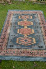 vintage rechthoekig smyrna vloerkleed/ tafelkleed met franje, Gebruikt, 100 tot 150 cm, Blauw, 200 cm of meer