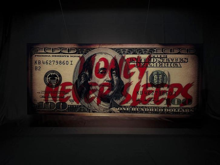 Money Never Sleeps Plexiglas Schilderij, Antiek en Kunst, Kunst | Schilderijen | Abstract, Ophalen of Verzenden