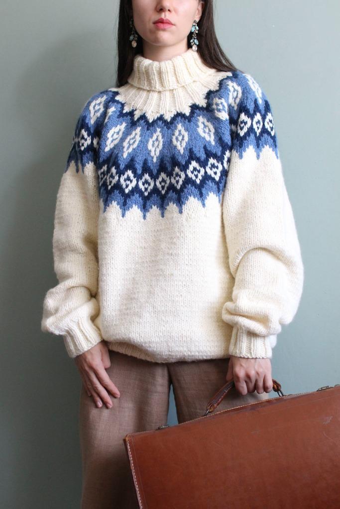Vintage trui Ijslandse Noorse stijl unisex M, Kleding | Dames, Truien en Vesten, Zo goed als nieuw, Maat 38/40 (M), Wit, Verzenden