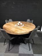 Mango eettafel 130 cm doorsnee. Complete set met stoelen., Nieuw, Ophalen