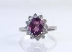 Witgouden ring 18 karaat paarse steen en witte saffiertjes, Ophalen of Verzenden, Goud, Ring, Met edelsteen