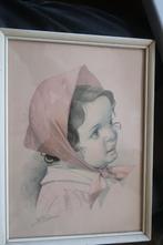 schilderstukaquarel?,meisje in traditionele klederdracht,, Antiek en Kunst, Kunst | Schilderijen | Klassiek, Ophalen of Verzenden