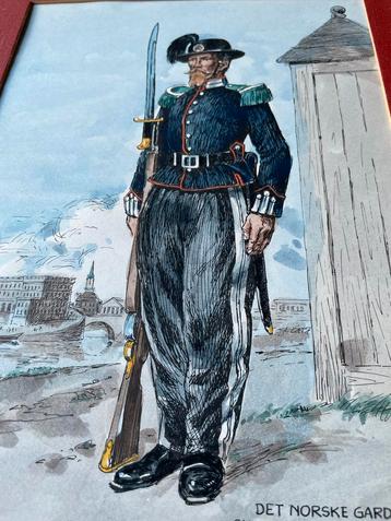 Noorse Garde aquarel Ingelijst - Militair Kunstwerk Scandin beschikbaar voor biedingen