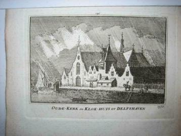 146 / Delfshaven kerk en Klokhuis  Kopergravure 18e Eeuw beschikbaar voor biedingen