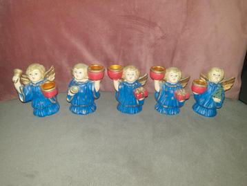5 retro kerstengeltjes met kaarsenhouder. 10 cm hoog.  beschikbaar voor biedingen