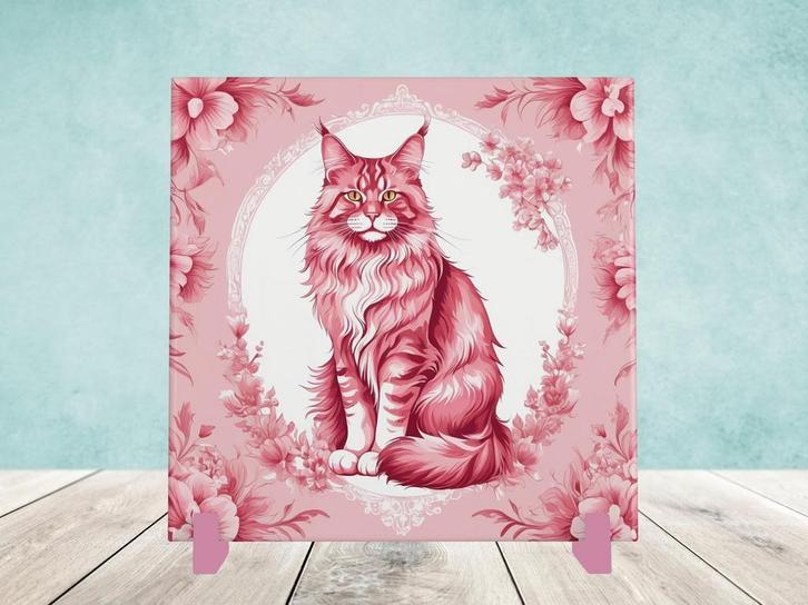 Maine Coon Delfts Roze tegel incl houder, Huis en Inrichting, Woonaccessoires | Overige, Nieuw, Ophalen of Verzenden