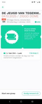 2 tickets voor de jeugd van tegenwoordig 4 oktober, Tickets en Kaartjes, Twee personen, Overige soorten
