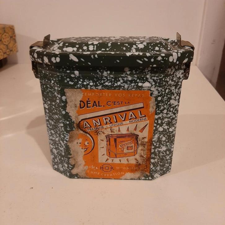 Vintage Anrival Lunchbox - Groen Gespikkeld, Antiek en Kunst, Antiek | Emaille, Ophalen of Verzenden