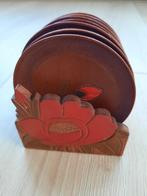 Houten houder met 11 onderzetters Amsterdamse school, Ophalen of Verzenden, Gebruikt, Glas of Kopje