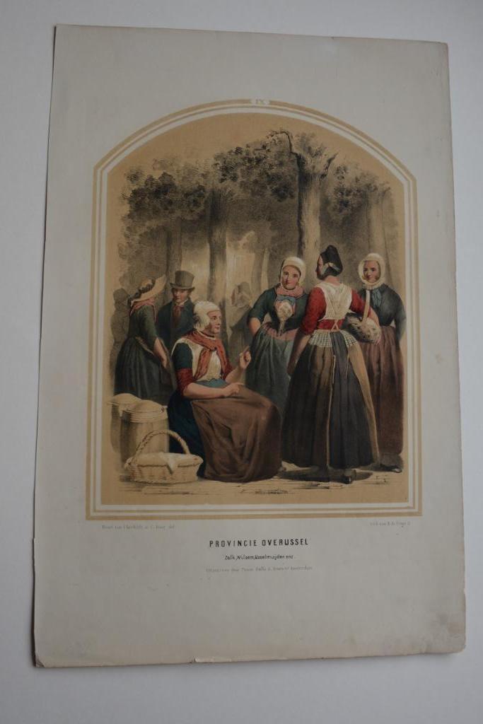 ZALK WILSUM IJSSELMUIDEN KLEDERDRACHT Litho 1850-1857 C25, Antiek en Kunst, Kunst | Litho's en Zeefdrukken, Verzenden