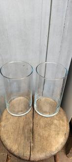 2 glazen kandelaren vazen stolpen, Overige materialen, ., Ophalen of Verzenden, Zo goed als nieuw