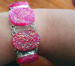 Handgemaakte zilveren armband met Titanium Druzy edelstenen, Nieuw, Ophalen of Verzenden, Roze, Met edelsteen