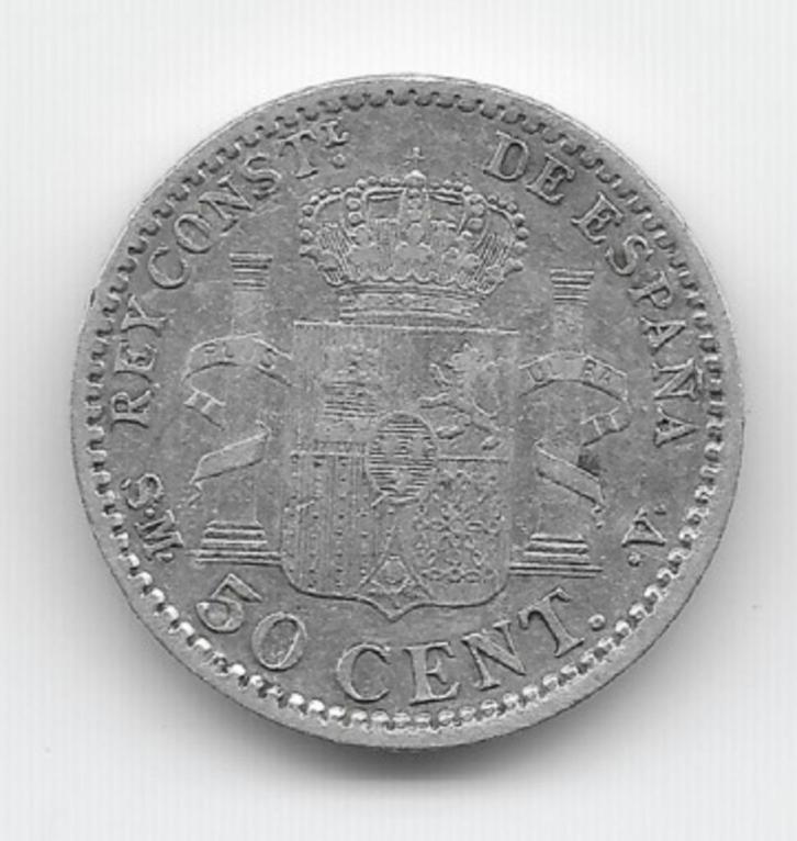 Spanje 50 centimos 1900 KM# 705, Postzegels en Munten, Munten | Europa | Niet-Euromunten, Losse munt, Overige landen, Zilver, Verzenden