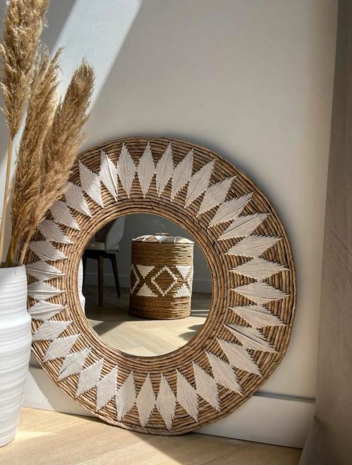 Macrame spiegel Ibiza, Huis en Inrichting, Woonaccessoires | Spiegels, Nieuw, 75 tot 100 cm, Minder dan 100 cm, Rond, Ophalen of Verzenden