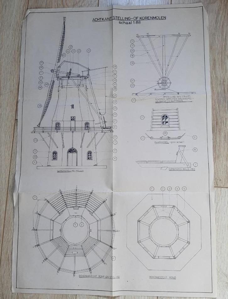 Bouwtekening van Stelling- korenmolen, Hobby en Vrije tijd, Modelbouw | Boten en Schepen, Nieuw, 1:50 tot 1:200, Overige merken