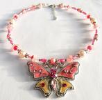 Handgemaakte Roze kinderketting met strass-vlinder, Nieuw, Ketting, Ophalen of Verzenden, Roze