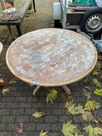 Ronde houten eettafel white wash en touwrand, Huis en Inrichting, Tafels | Eettafels, Ophalen, Gebruikt, Rond, Vier personen