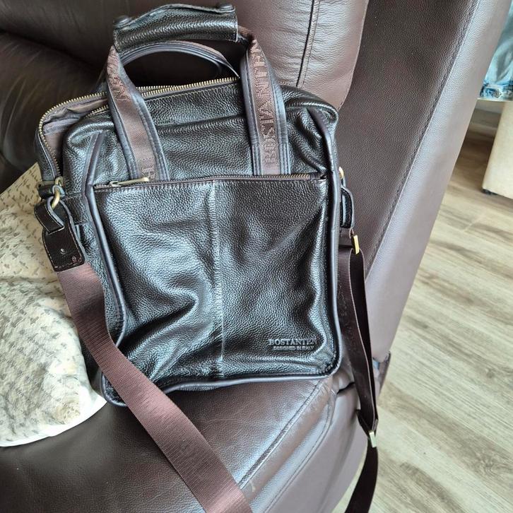 Bostanten leren herentas, Sieraden, Tassen en Uiterlijk, Tassen | Schoudertassen, Zo goed als nieuw, Overige merken, Bruin, Leer