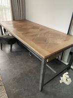 Industriele eettafel ingelegd teakhout, Ophalen, 200 cm of meer, 50 tot 100 cm, Vijf personen of meer