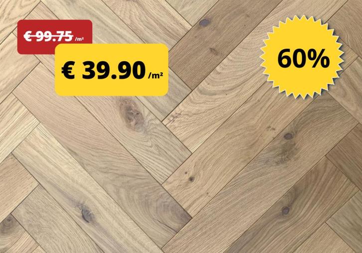 Visgraat parket voor € 39.90 /m² ! - STOCKVERKOOP, Doe-het-zelf en Verbouw, Vloerdelen en Plavuizen, Nieuw, Parket, Hout, Minder dan 50 cm