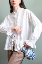Antieke blouse met broderie bodice S M, Wit, Ophalen of Verzenden, Zo goed als nieuw, Maat 36 (S)