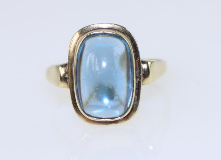 Antieke gouden ring met cabochon aquamarijnkleurig glas, Sieraden, Tassen en Uiterlijk, Antieke sieraden, Ring, Goud, Met edelsteen