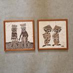 set van 2 batik schilderijen schilderij, Ophalen of Verzenden