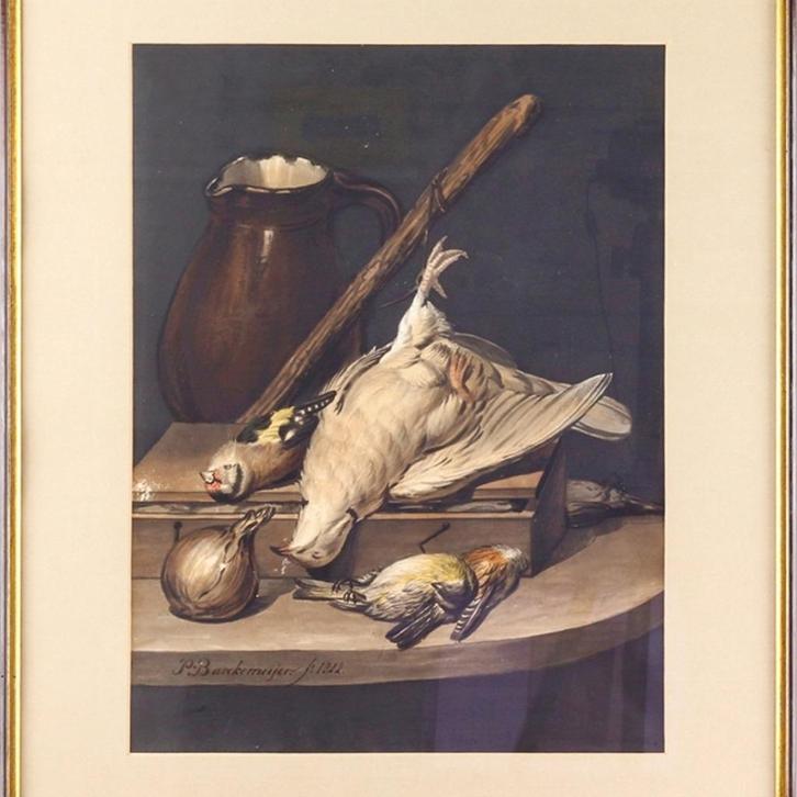 Stilleven met dode vogels – Ingelijste Gouache uit 1822, Antiek en Kunst, Kunst | Schilderijen | Klassiek, Ophalen of Verzenden