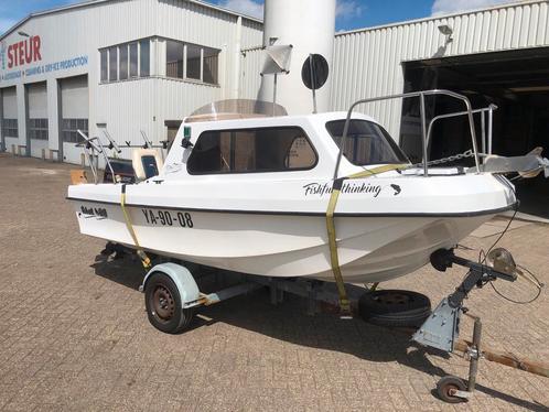 Betrouwbare Pilot 460 Kajuitboot + 60 pk Evenrude + trailer, Watersport en Boten, Motorboten en Motorjachten, Gebruikt, Polyester