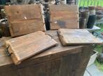 Robuuste dienbladen van oud Truckwood met ijzeren handvatten, Nieuw, Ophalen of Verzenden, Nvt, Rechthoekig