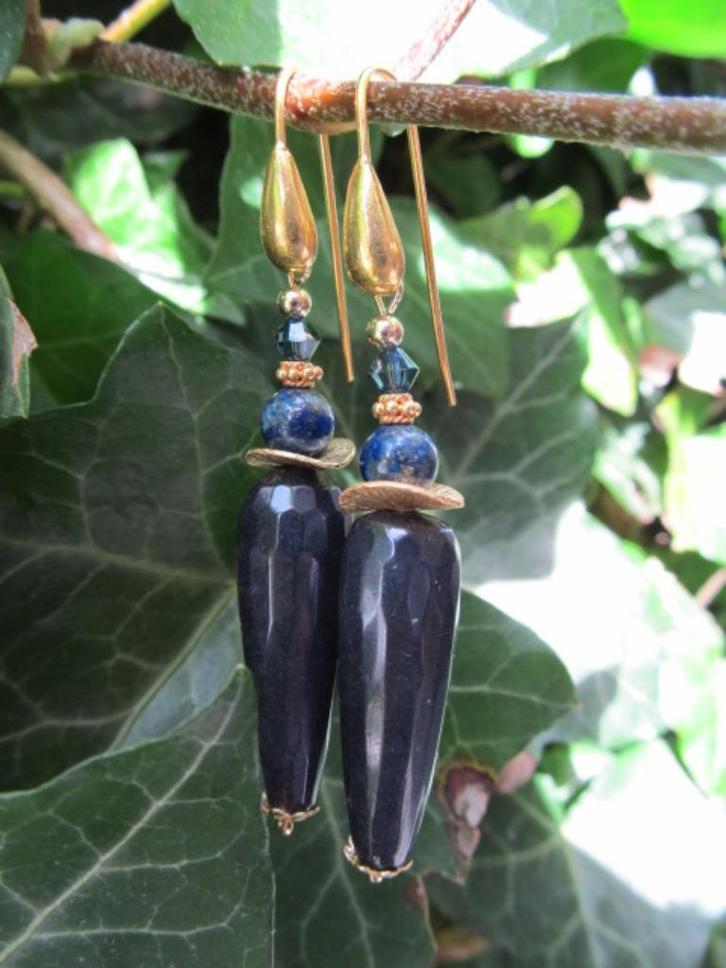 Oorbellen Mechelien lapis lazuli-swarovski goud, Sieraden, Tassen en Uiterlijk, Edelstenen, Nieuw, Ophalen