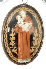 2 ANTIEK KLOOSTERWERK HEILIGE ANTONIUS KANTWERK EN STOFFEN K, Antiek en Kunst, Antiek | Religie, Verzenden