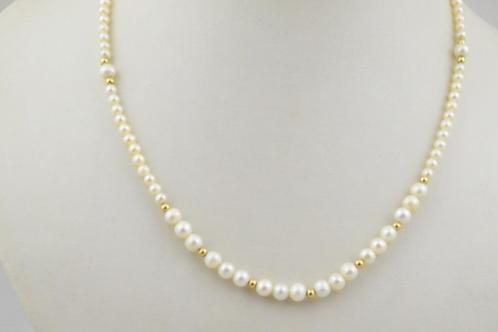 Parelketting met 14 karaat gouden slot én kralen 2137-G, Sieraden, Tassen en Uiterlijk, Kettingen, Gebruikt, Goud, Goud, Met edelsteen