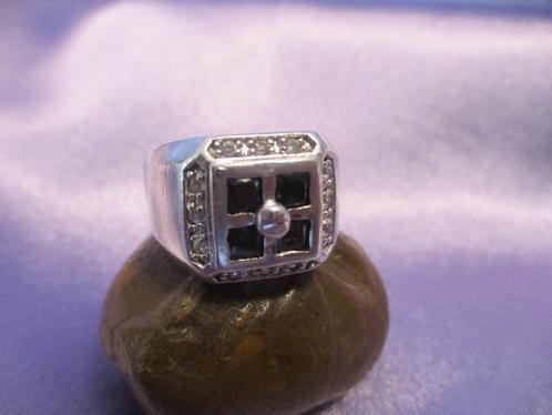 Mooie 925 zilveren ring Ø 17,4 mm met onyx en zirkonia, Sieraden, Tassen en Uiterlijk, Ringen, Nieuw, Dame of Heer, 17 tot 18