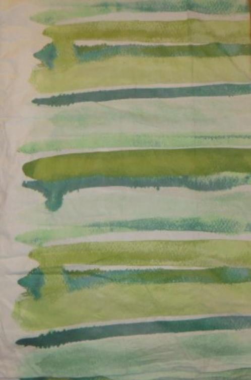 Vintage lap stof wit met groen gevlekte banen, Hobby en Vrije tijd, Stoffen en Lappen, Zo goed als nieuw, Katoen, 30 tot 120 cm