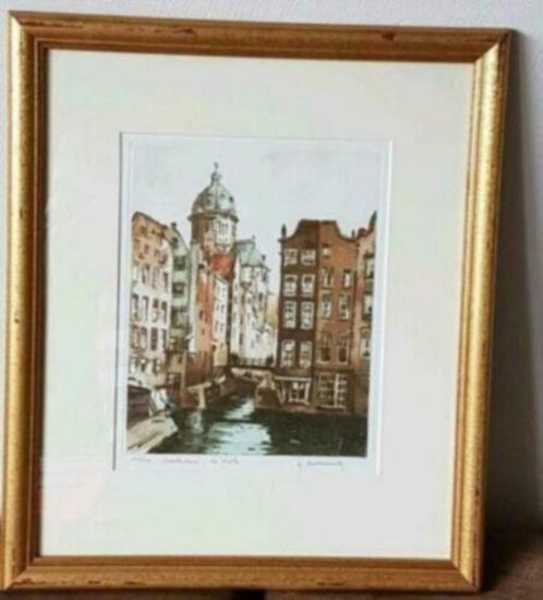 Kleurenets ets Roger Hebbelinck Amsterdam Kolk 228 /350, Antiek en Kunst, Kunst | Etsen en Gravures, Ophalen