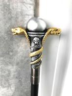 Wandelstok 2 gouden slangen op zilveren Bol schedel😎✨🤗👌, Ophalen of Verzenden, Verstelbaar, Zo goed als nieuw