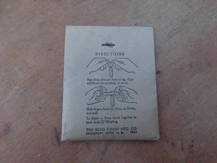 = US Dogtag Chain Necklace 1944 Dated Naamplaatje Kettingkje, Verzamelen, Militaria | Tweede Wereldoorlog, Amerika, Ophalen of Verzenden