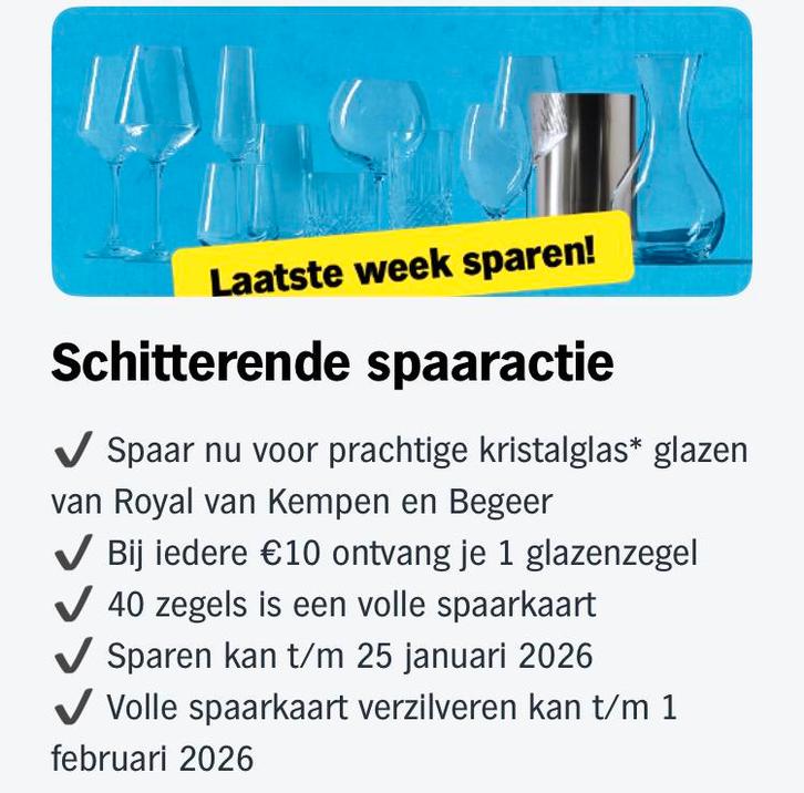 *AH spaarkaarten* kristalglazen Royal van Kempen en Begeer, Huis en Inrichting, Keuken | Servies, Nieuw, Glas of Glazen, Overige stijlen