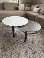 2 Design salontafels marmer/chestnut, Huis en Inrichting, Tafels | Salontafels, Ophalen, 50 tot 100 cm, Zo goed als nieuw, Minder dan 50 cm