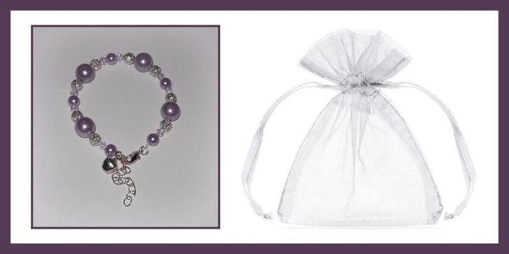 Handgemaakte armband parels zilverkleurige kraaltjes - Lila, Sieraden, Tassen en Uiterlijk, Armbanden, Nieuw, Overige materialen