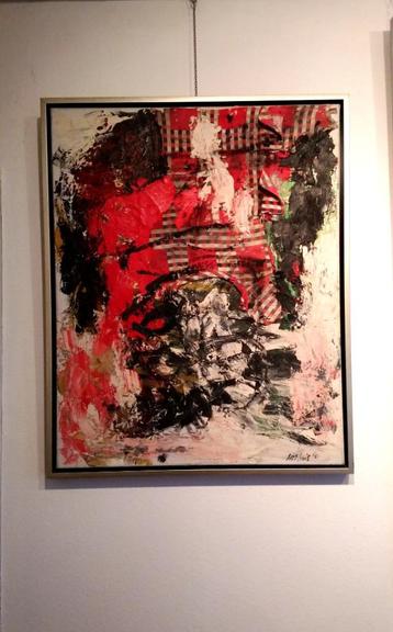 100 x 80 cm =JAN SIERHUIS 1928-2023=olie + collage uit 1965 beschikbaar voor biedingen
