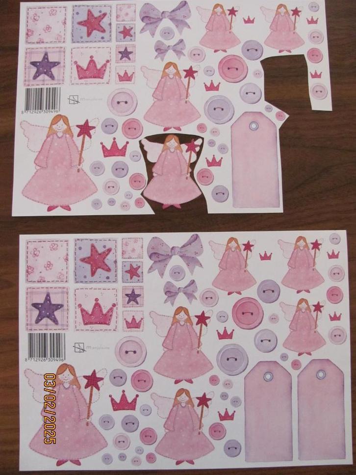 NIEUW 2x roze lila KNIPVEL label PRINSES Marjoleine ENGEL A4, Hobby en Vrije tijd, Kaarten | Zelf maken, Nieuw, Knipvel, Fantasie