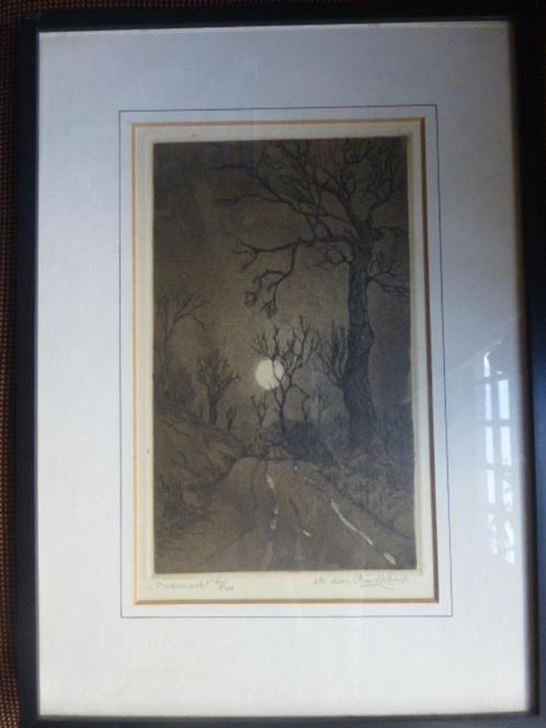 Ets ‘Maannacht’ CORNELIS van der WOERD, Antiek en Kunst, Kunst | Etsen en Gravures, Verzenden